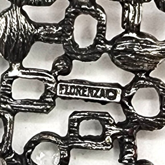 FLORENZA SIGNED COSTUME SILVER TONE MCM ENAMEL ABSTRACT ART BROOCH Vintage 1960s - Picture 4 of 6